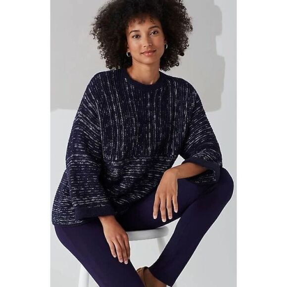 J. Jill pure Jill Size LARGE textured stripe square sleeve sweater knit Midnight - Picture 1 of 8